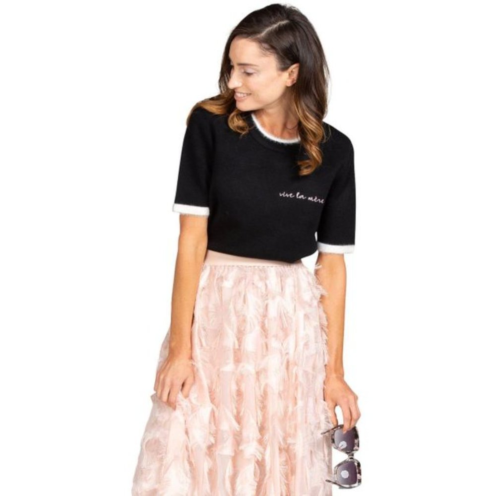 BURU Black Vive la Mere Short Sleeve Sweater Sz M